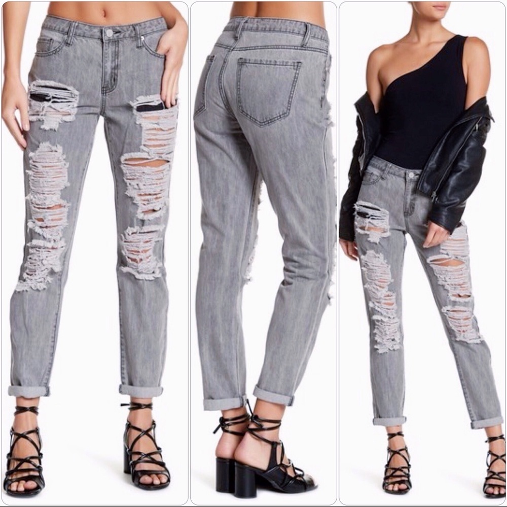 Ashley‎ Mason Distressed Boyfriend Jeans Ripped Grey Denim 30 Grunge Punk Edgy